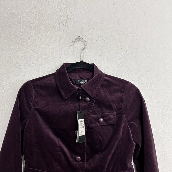 Talbots Jacket Blazer Women’s Sz 0P Purple Plum Velvet Feel Button Up Business - Picture 2 of 8